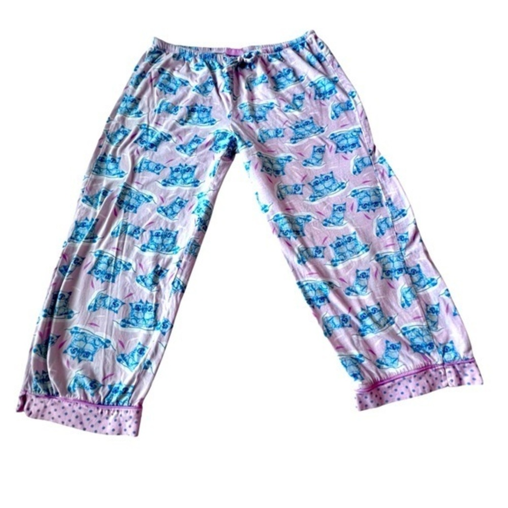 St.Eve Pink and Blue Cat Print Cropped Cotton Pajama Pants Women’s Med‎